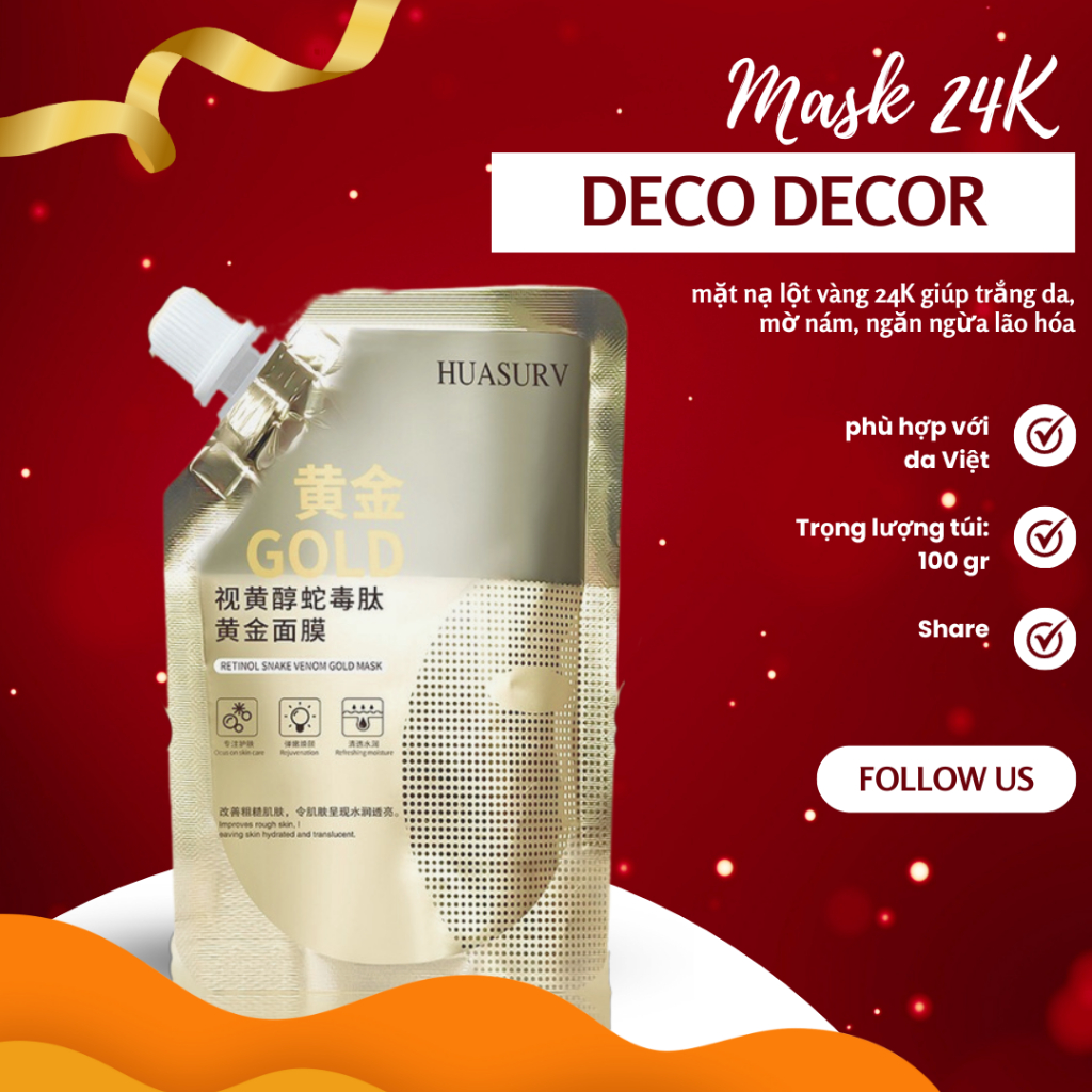 Mặt nạ lột vàng 24K Huasurv cao cấp dưỡng trắng, ngăn ngừa nếp nhăn [DeCo Decor]