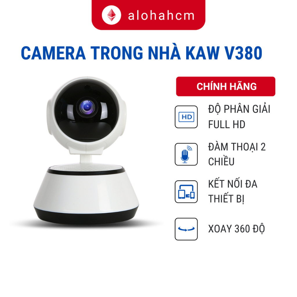 (Kèm thẻ 32GB) Camera Wifi Kaw V380 Pro,Kết Nối Không Dây Điện Thoại,Xoay 360 Độ, Hồng Ngoại Soi Ban Đêm