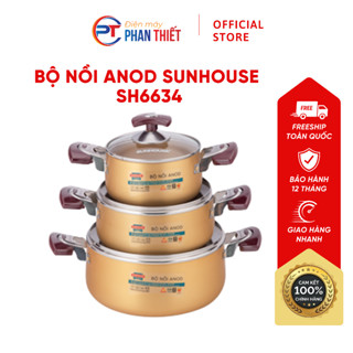 Bộ Nồi Anod Sunhouse SH6634N Chất Liệu Nhôm Cao Cấp Chống Dính Chống Bám Bẩn Tay Cầm Bọc Nhựa Cách Nhiệt