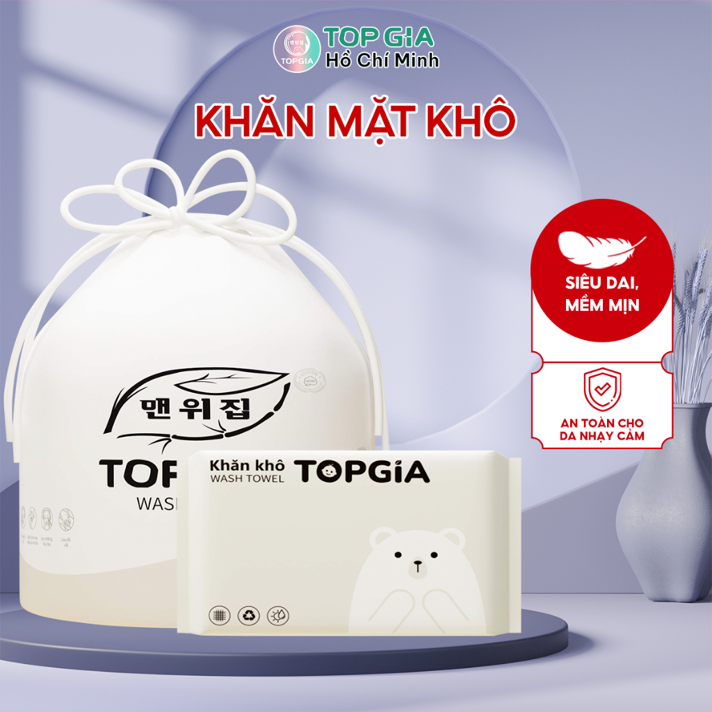 Khăn mặt khô dùng 1 lần Top Gia, đa năng mềm mịn siêu dai an toàn cho làn da, không xơ bông
