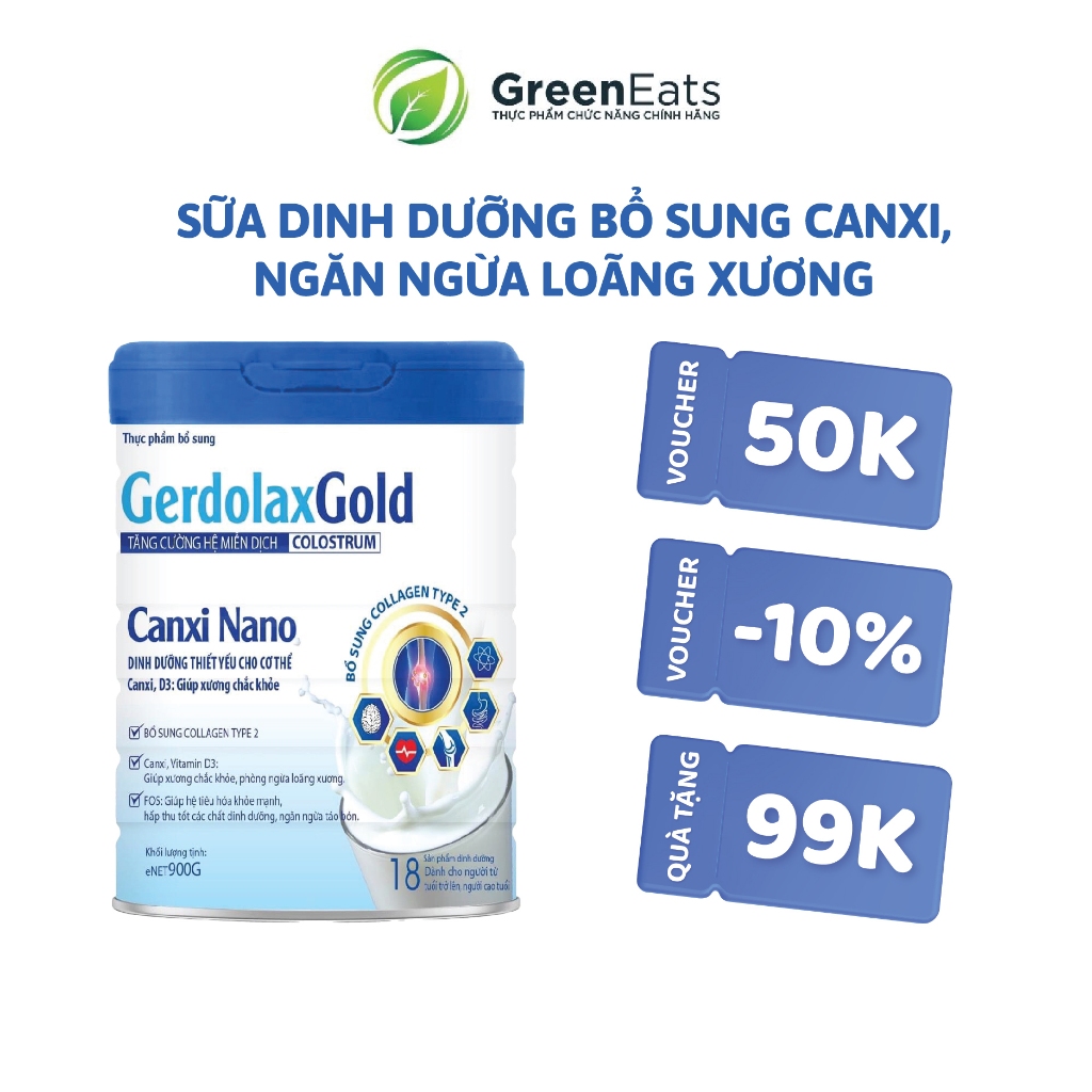Sữa Bột Bổ Sung Canxi Gerdolax Gold Canxi Nano 900g, Ngăn Ngừa Loãng Xương, Hàng Chính Hãng