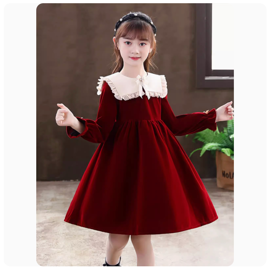 Váy Nhung Cho Bé Gái Diện Tết ,Noel Siêu Xinh Hàng Thiết Kế ,Ảnh Thật