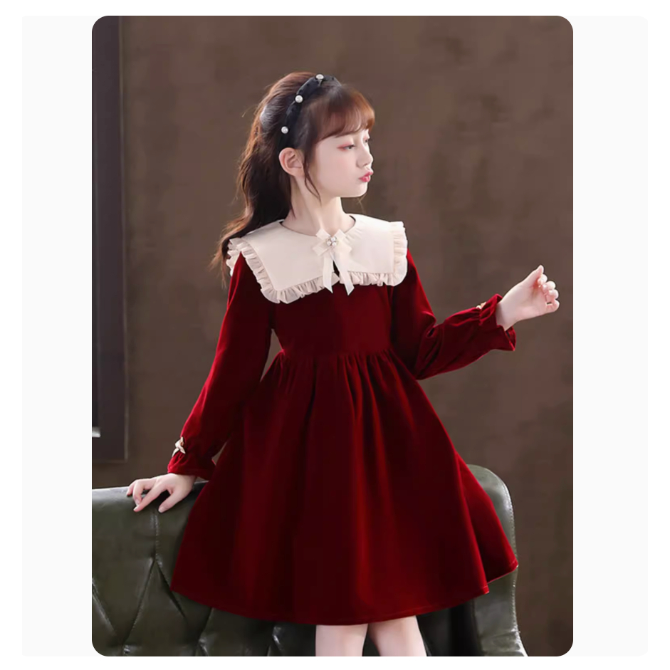 Váy Nhung Cho Bé Gái Diện Tết ,Noel Siêu Xinh Hàng Thiết Kế ,Ảnh Thật