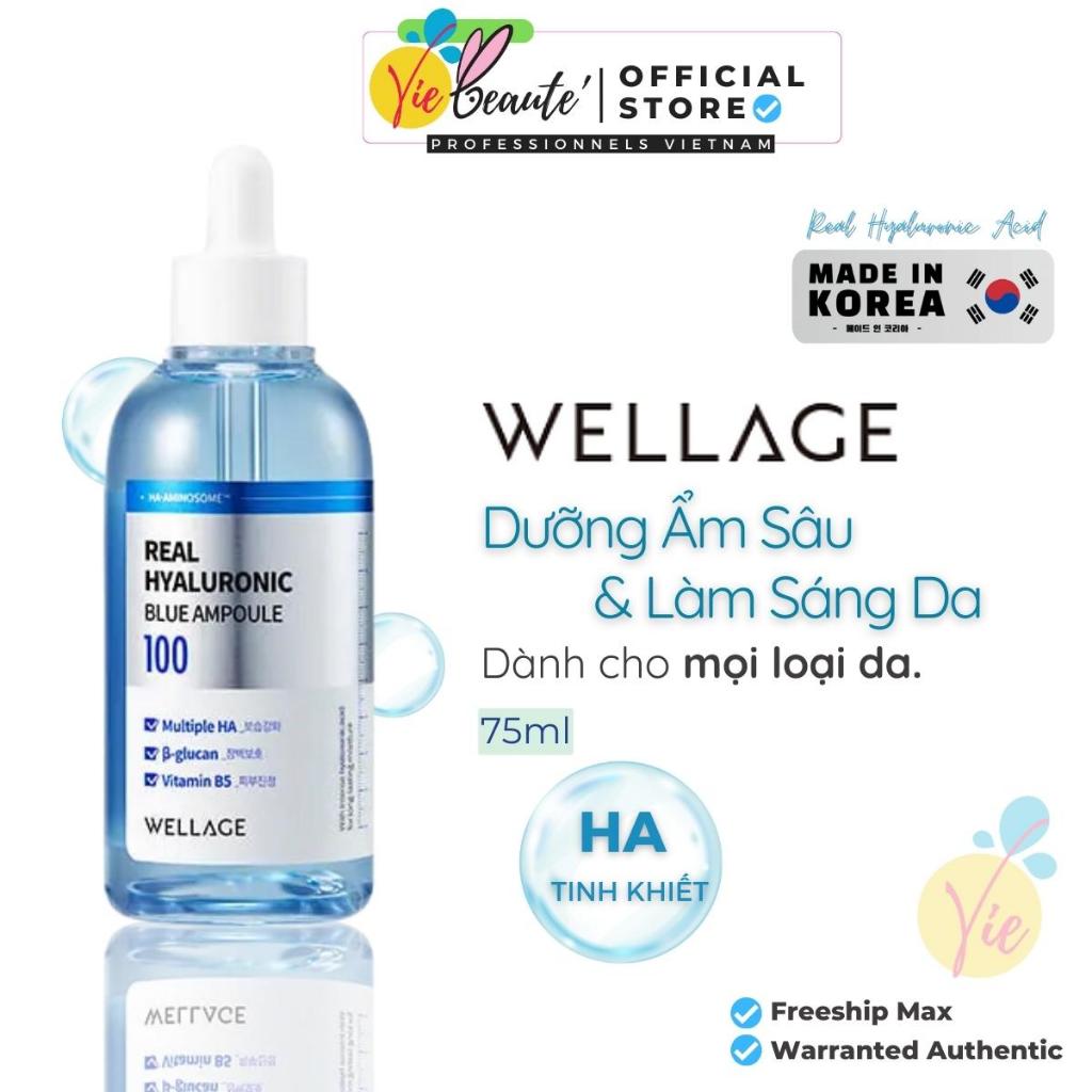 Serum Wellage - Tinh chất cấp nước dưỡng da Wellage Real Hyaluronic Blue Ampoule 75ml