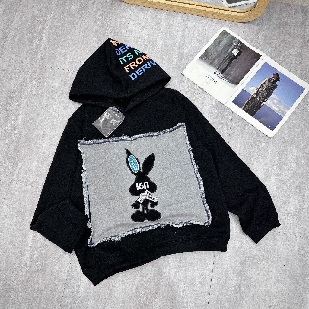 Áo Nữ, Áo Hoodie Đính Vải Bò In Thỏ  Chất Nỉ Tàu Style HQ