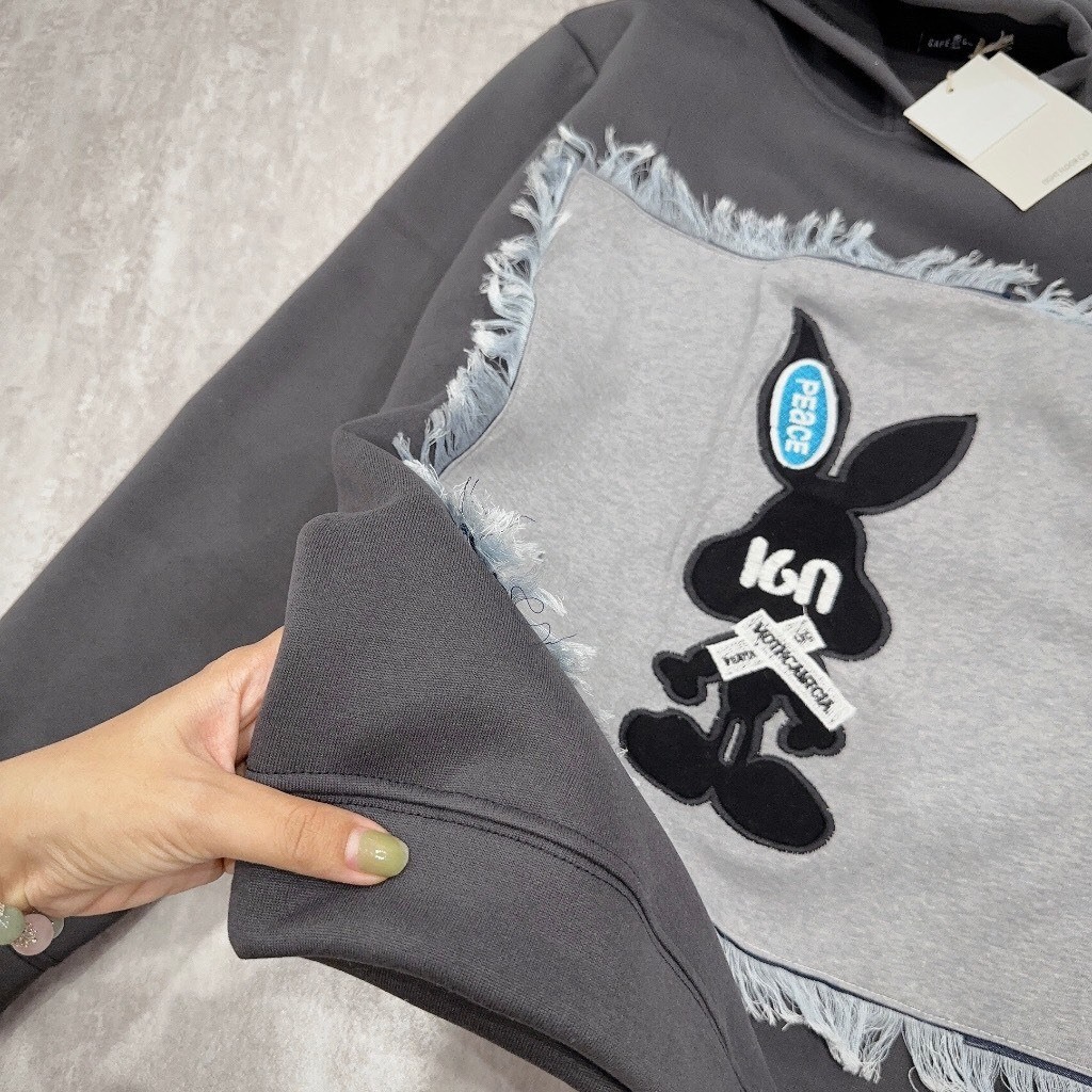 Áo Nữ, Áo Hoodie Đính Vải Bò In Thỏ  Chất Nỉ Tàu Style HQ