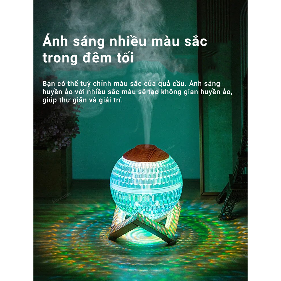 Máy xông tinh dầu và tạo ẩm không khí Model E346 - Quả cầu phát sáng 7 màu - Công dụng tạo ẩm, khuyếch tán hương thơm