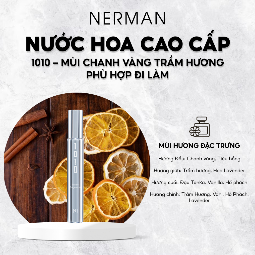 Nước hoa nam Nerman - hương thơm nhẹ nhàng, tinh tế hút nữ giới, hợp đi hẹn hò, đi chơi, đi làm lưu hương tới 8h 10ml