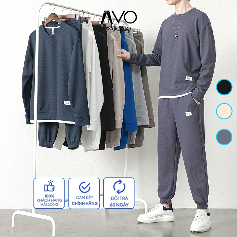 Đồ bộ Set quần áo nỉ thu đông Nam Nữ dài tay phối Layer thể thao chất tổ ong CAO CẤP AVOCADO