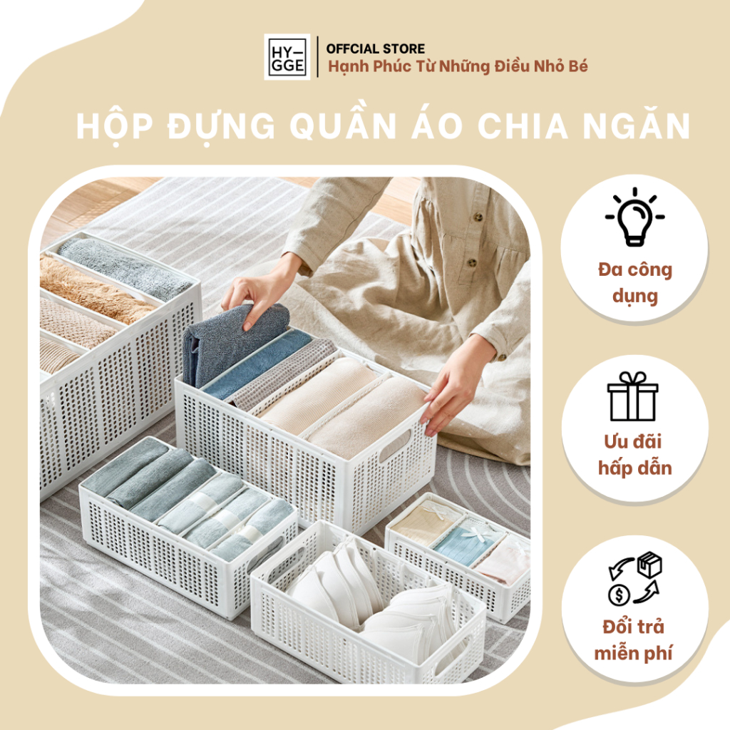 Hộp Đựng Quần Áo Chia Ngăn Hygge | Giỏ Nhựa Đựng Đồ Lót, Tất Vớ, Kệ Gấp Gọn Tiện Lợi | BigBuy360 - bigbuy360.vn