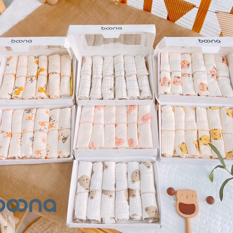 Khăn Xô Sữa Boona kt 30*30 Sét 6 khăn.