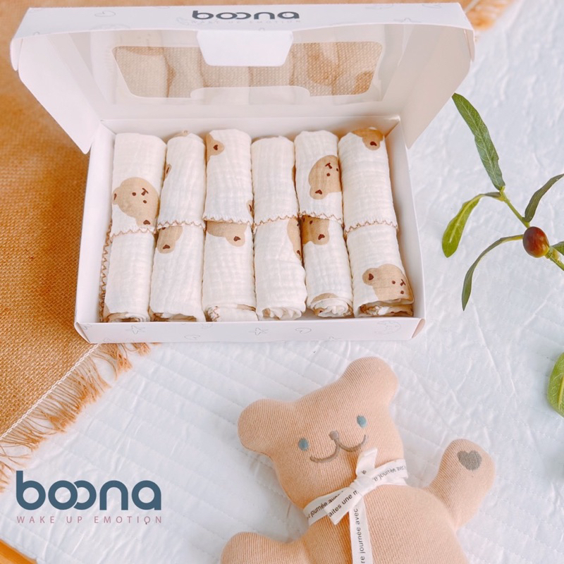 Khăn Xô Sữa Boona kt 30*30 Sét 6 khăn.