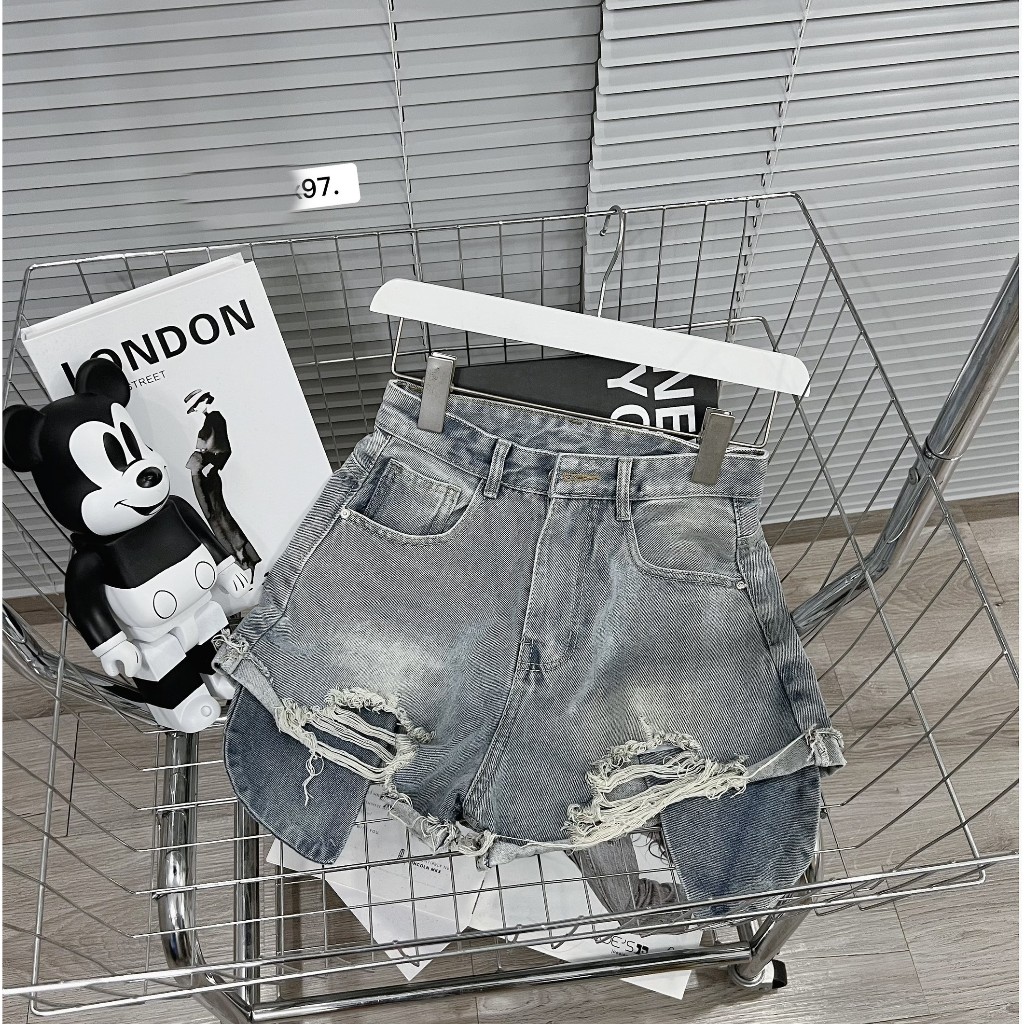 QUẦN SHORT JEANS ĐÙI NỮ LƯNG CAO RÁCH LAI NHẸ LÒI TÚI MÀU XANH NHẠT XANH ĐẬM XÁM ĐẬM SIÊU CÁ TÍNH HOT HIT