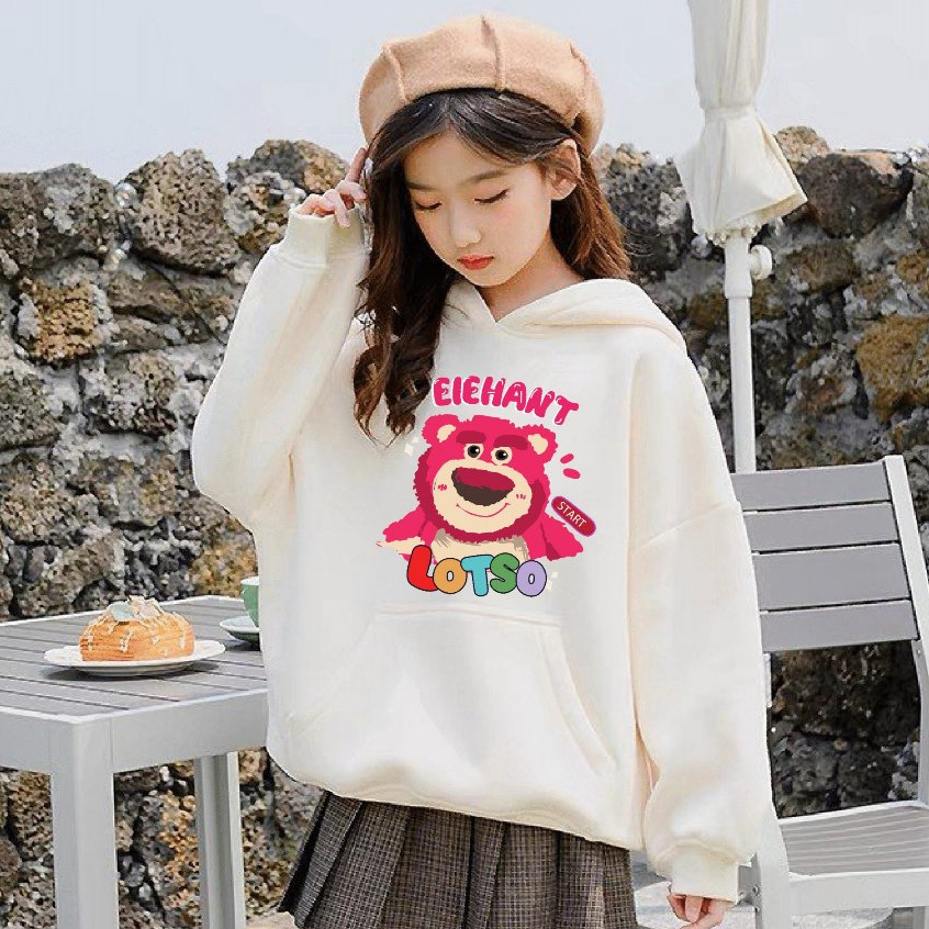 Áo hoodie bé gái phom rộng nỉ hình in GẤU LO.TSO cho bé gái từ 14-48kg