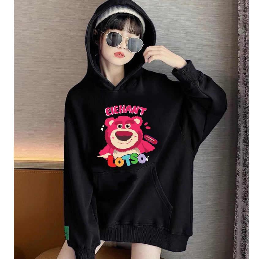 Áo hoodie bé gái phom rộng nỉ hình in GẤU LO.TSO cho bé gái từ 14-48kg