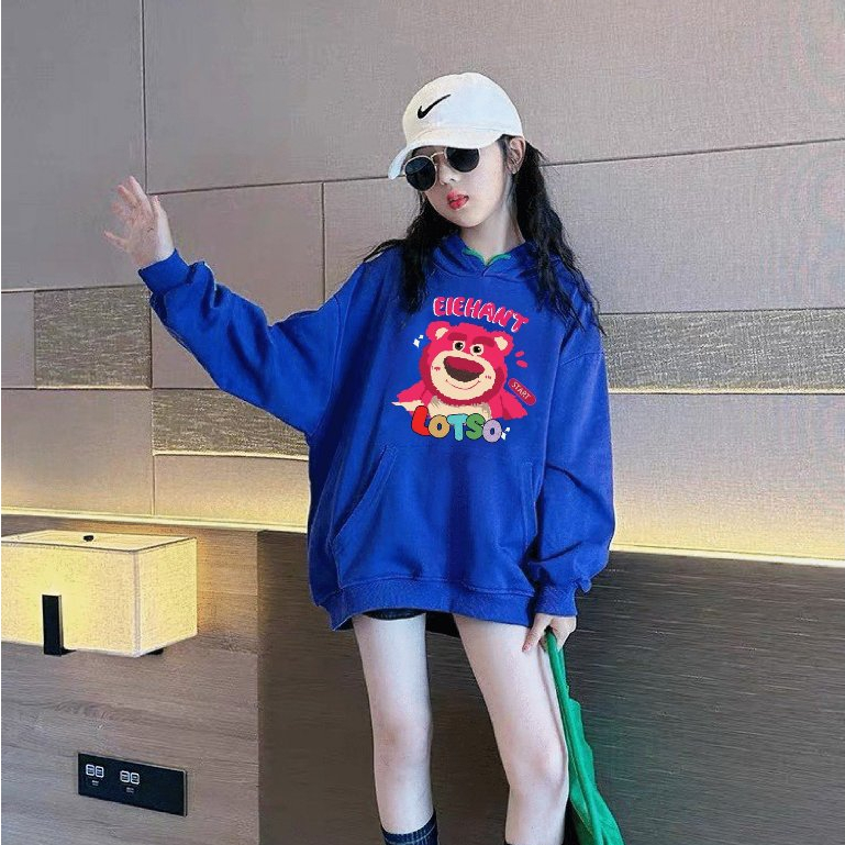Áo hoodie bé gái phom rộng nỉ hình in GẤU LO.TSO cho bé gái từ 14-48kg
