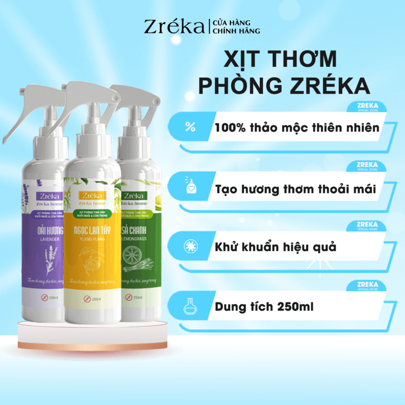 Bình Xịt Tinh Dầu ZREKA Thơm Phòng Xua Đuổi Muỗi Và Côn Trùng , Chiết Xuất Thảo Mộc An Toàn Sức Khỏe Gia Đình