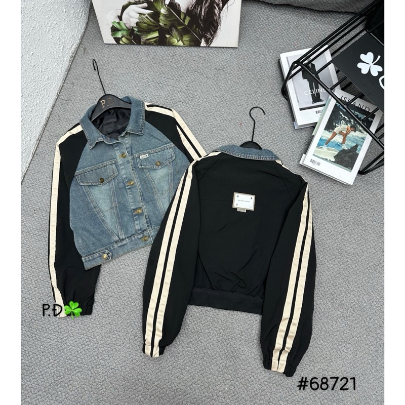 Áo Khoác Jeans Denim Pha Gió Chạy Sọc Tay Siêu Hot