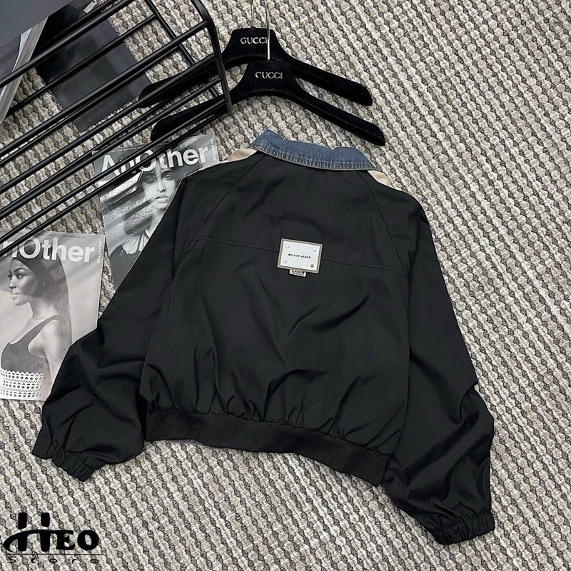 Áo Khoác Jeans Denim Pha Gió Chạy Sọc Tay Siêu Hot