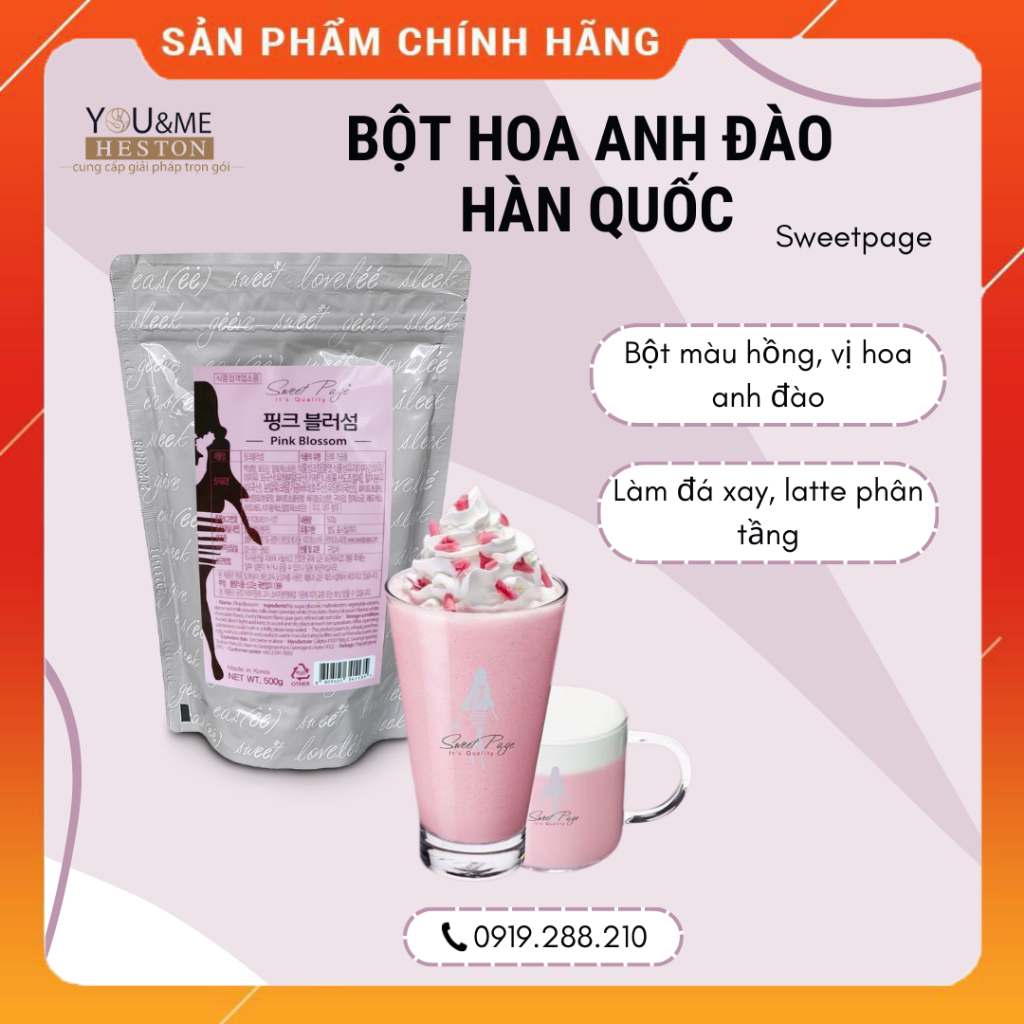 Bột sữa pink latte hương hoa anh đào Hàn Quốc Sweet Page túi 500gr