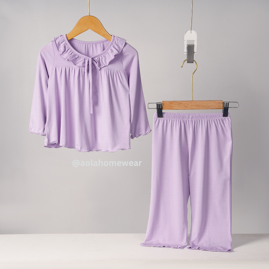 Bộ dài tay cho bé gái vải thun modal siêu mềm mát Áo Lá Homewear A068, pijama cho bé mặc ngủ vải sợi sồi