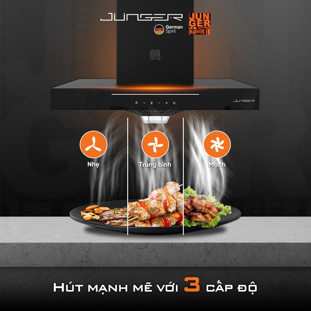 Hút mùi Junger HRJ-701 Công suất 1000m3/h Cảm biến khí gas CO2 Hàng Chính Hãng Bảo Hành 12 Tháng