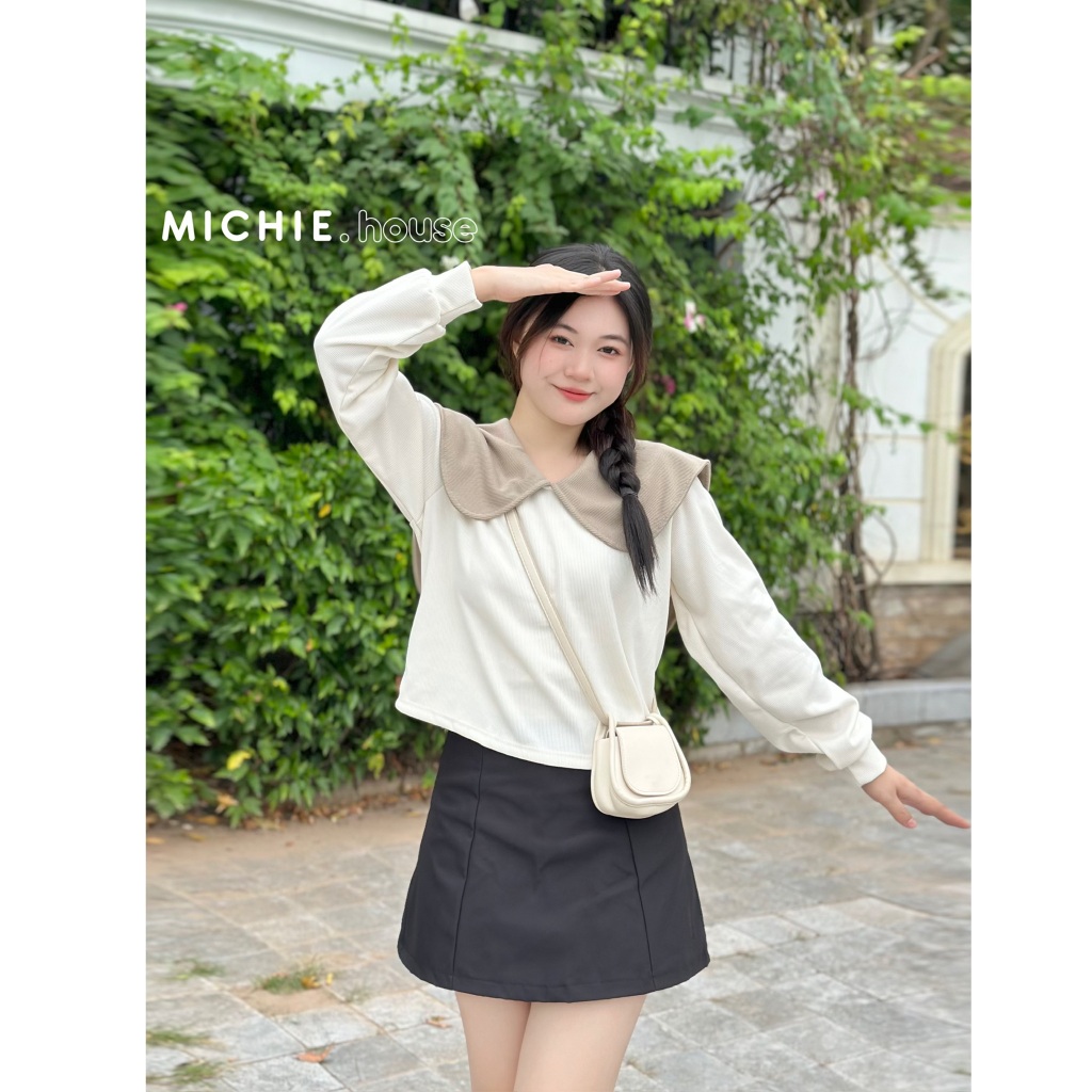 Áo Sơ Mi Dài Tay Cổ Sen Phối Màu Mặc 2 Kiểu michie.house Chất Thun Tăm Trơn Thu Đông - A345