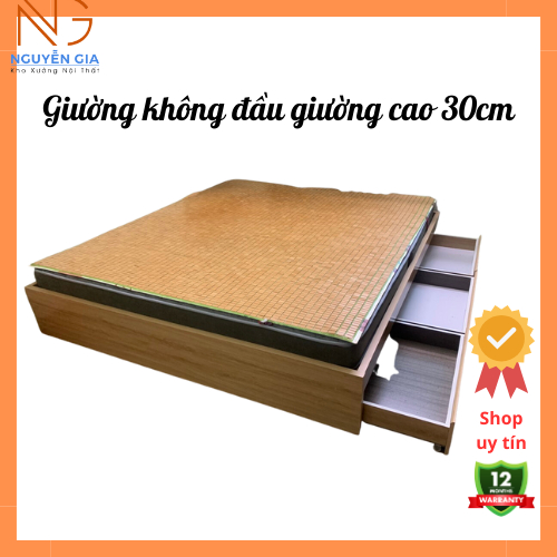 Giường ngủ gỗ MDF phủ melamin chống xước không đầu giường cao 30cm, không ngăn kéo, dát lật, có khoang chứa đồ bên dưới | BigBuy360 - bigbuy360.vn