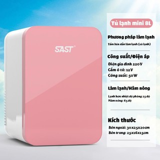 Tủ lạnh mini 8l hâm sữa đựng mỹ phẩm, tủ lạnh mini gia đình làm lạnh nhanh, tiết kiệm điện