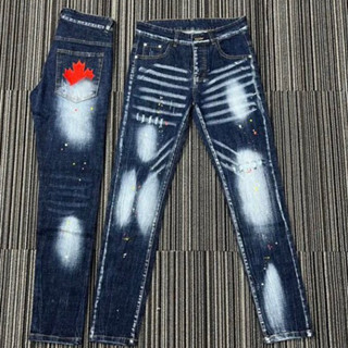 quần bò jean nam dài xanh rách vẩy sơn thêu lá phong đỏ mẫu mới đẹp,chất jean co giãn form skinny giá tốt ĐƯỢC KIỂM