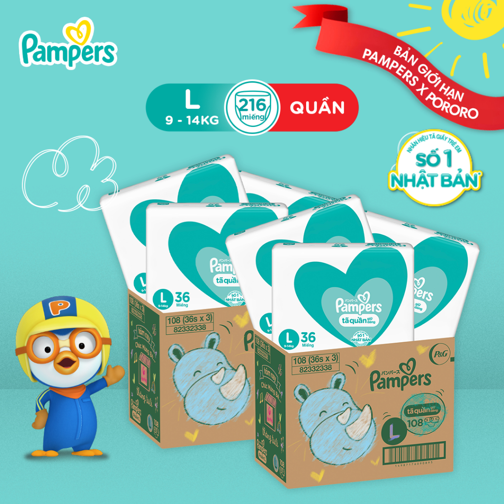 Combo 2 Thùng Tối Ưu Phí Vận Chuyển 3 Gói Tã Quần PAMPERS Giữ Dáng Size L108/ XL96/ XXL84