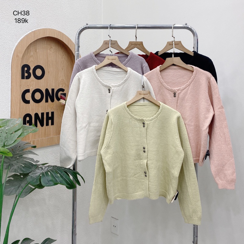 CH38 Áo Khoác Len Cardigan Khuy Hoa Hồng BOCONGANH