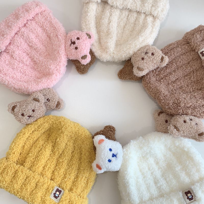 Mũ Len Tai Gấu Kèm Khăn Thời Trang Giữ Ấm Mùa Đông Cho Bé Dễ Thương, Nón Len 2 Quả Bông Đáng Yêu Lắm Nha