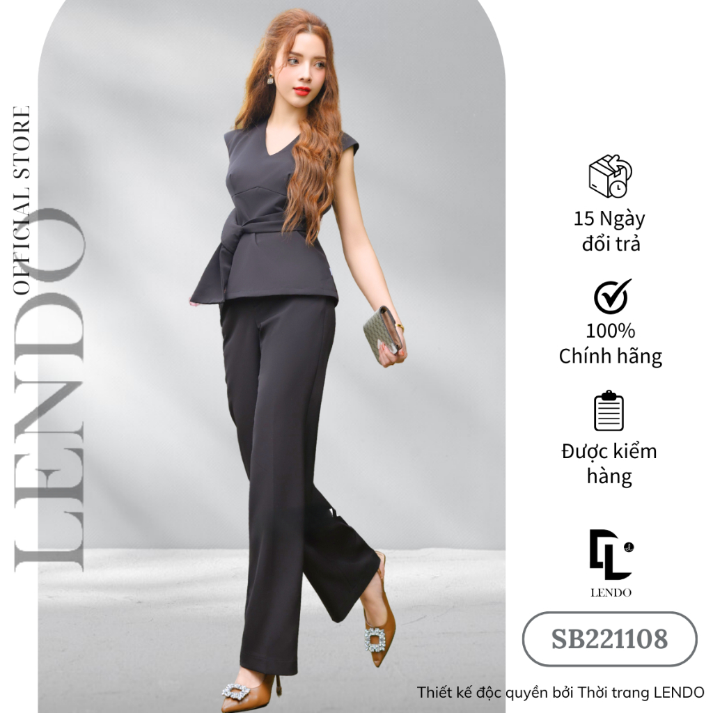 Sét Bộ Áo Peplum Phối Quần Suông LENDO SB221108