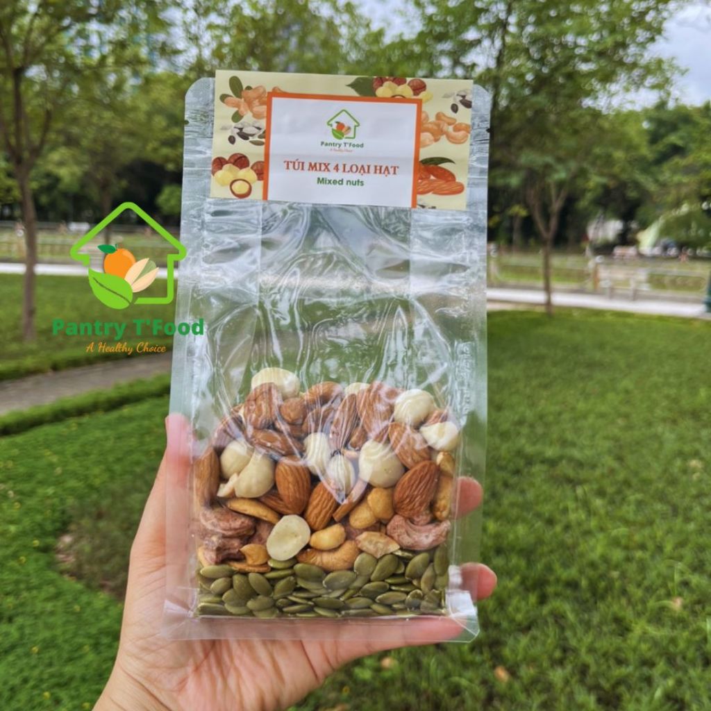 Hạt mix 4 loại hạt: Hạt điều, hạnh nhân, macca, hạt bí