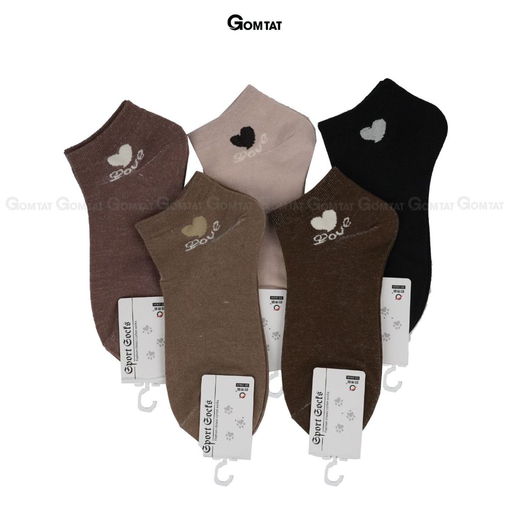 Set 5 đôi vớ nữ cổ ngắn GOMTAT, họa tiết mặt cười, hình gấu, trái tim, chất liệu cotton hút ẩm thoáng khí  -LISU37