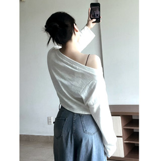 Áo Croptop Thun Xước Lệch Vai Dài tay Nữ [FREESHIP] Áo phông giấy mỏng dáng suông ôm bánh bèo tiểu thư sexy hot - ACR024