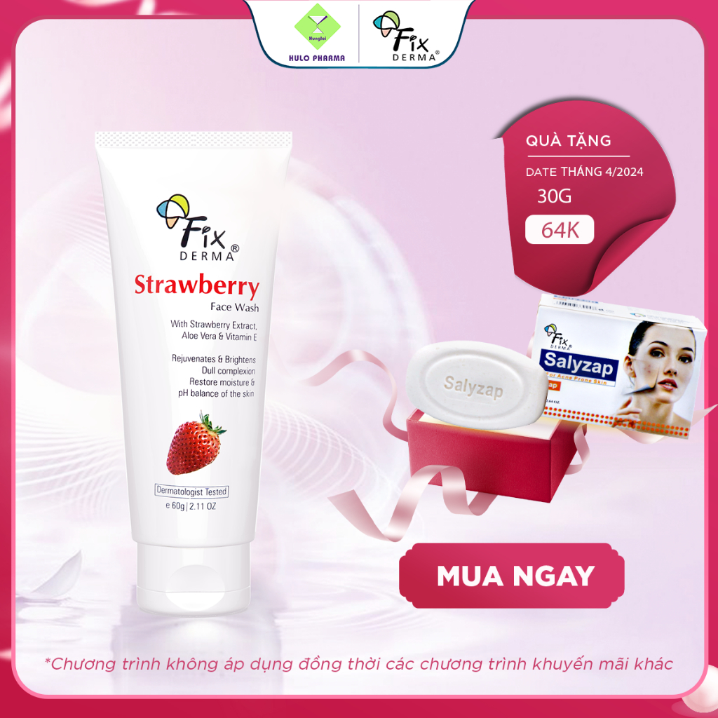 Sửa Rửa Mặt Trắng Da FIXDERMA Strawberry Face Wash Làm Sạch, Giúp Da Trẻ Hóa, Mịn Màng Và Tươi Sáng 60g [Hùng Lợi]