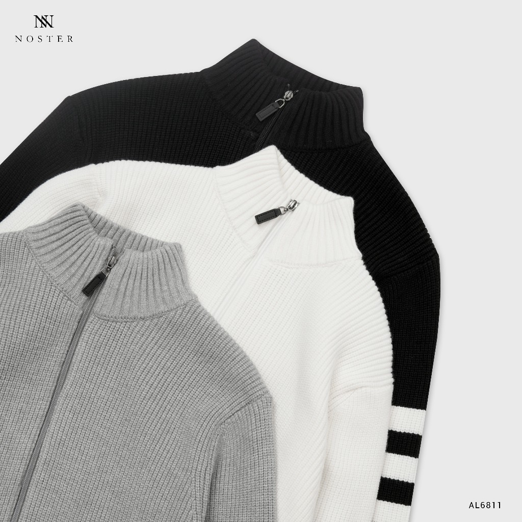 Áo khoác len, tay phối màu, khóa kéo - Thương hiệu Noster AL6811