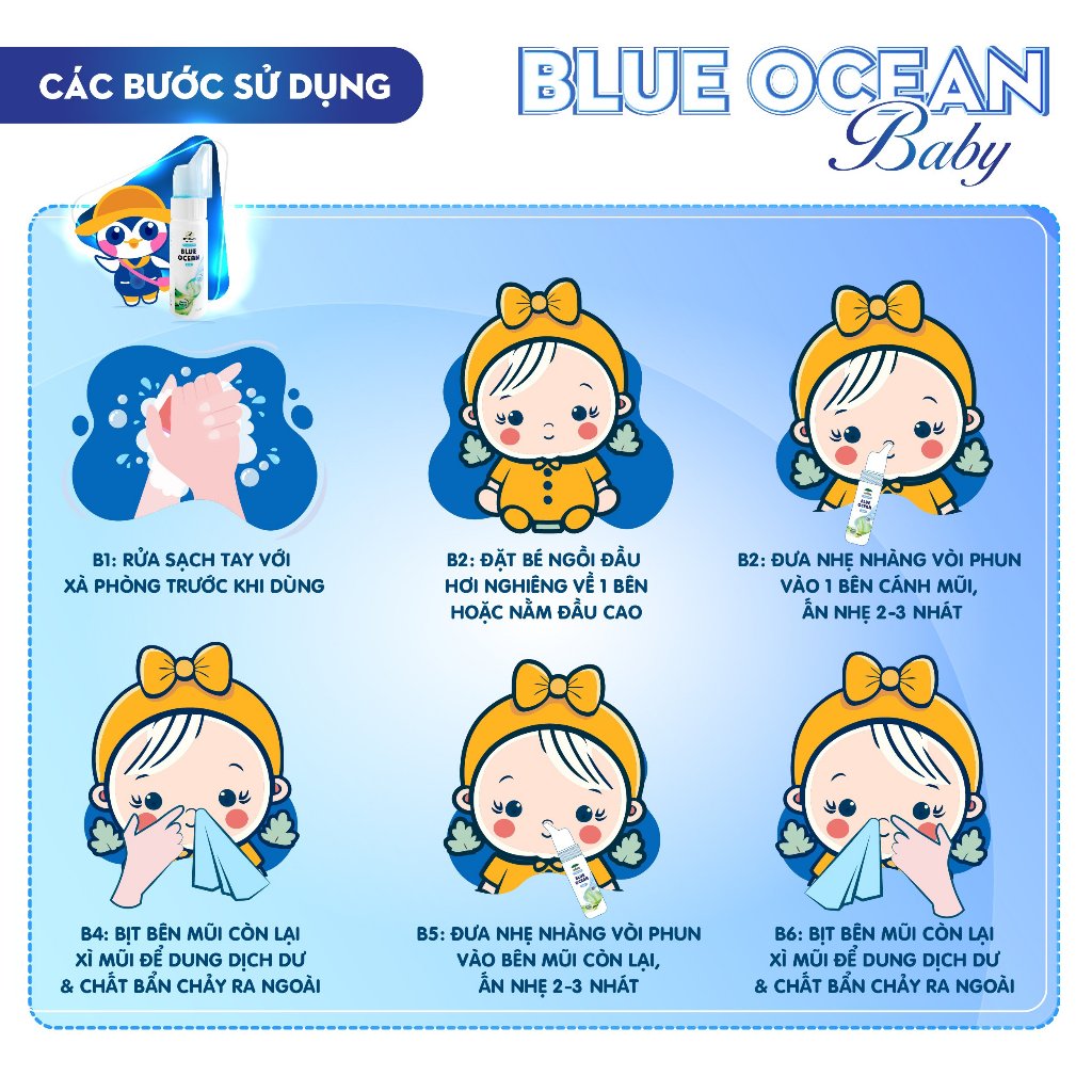 [GIFT] Dung dịch xịt vệ sinh mũi Blue Ocean Baby - Phòng bệnh hô hấp, kháng khuẩn cho bé (Chai 70ml)