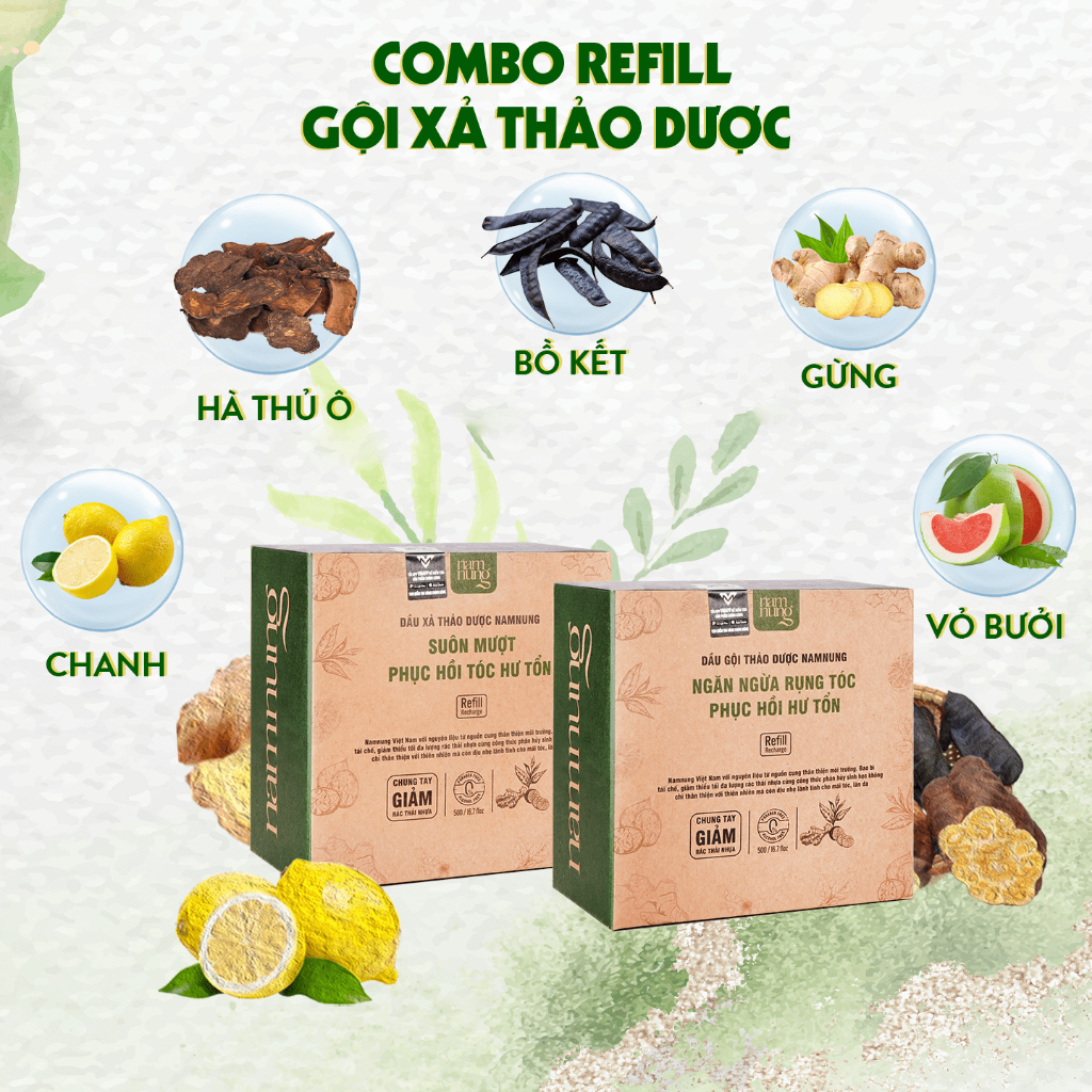 Túi REFILL bộ đôi dầu gội & dầu xả kèm serum thảo dược NAMNUNG