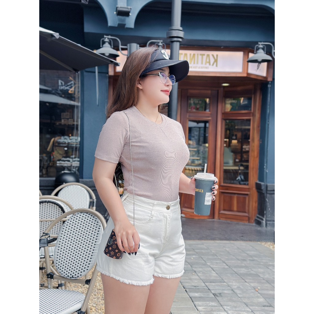 Áo thun trơn body 34AT012 34 BIGSIZE, áo thun nữ dáng ôm đơn giản, áo bigize chất thun cát co giãn thoải mái