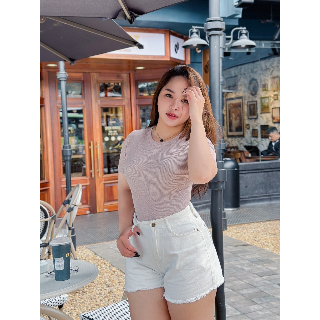 Áo thun trơn body 34AT012 34 BIGSIZE, áo thun nữ dáng ôm đơn giản, áo bigize chất thun cát co giãn thoải mái