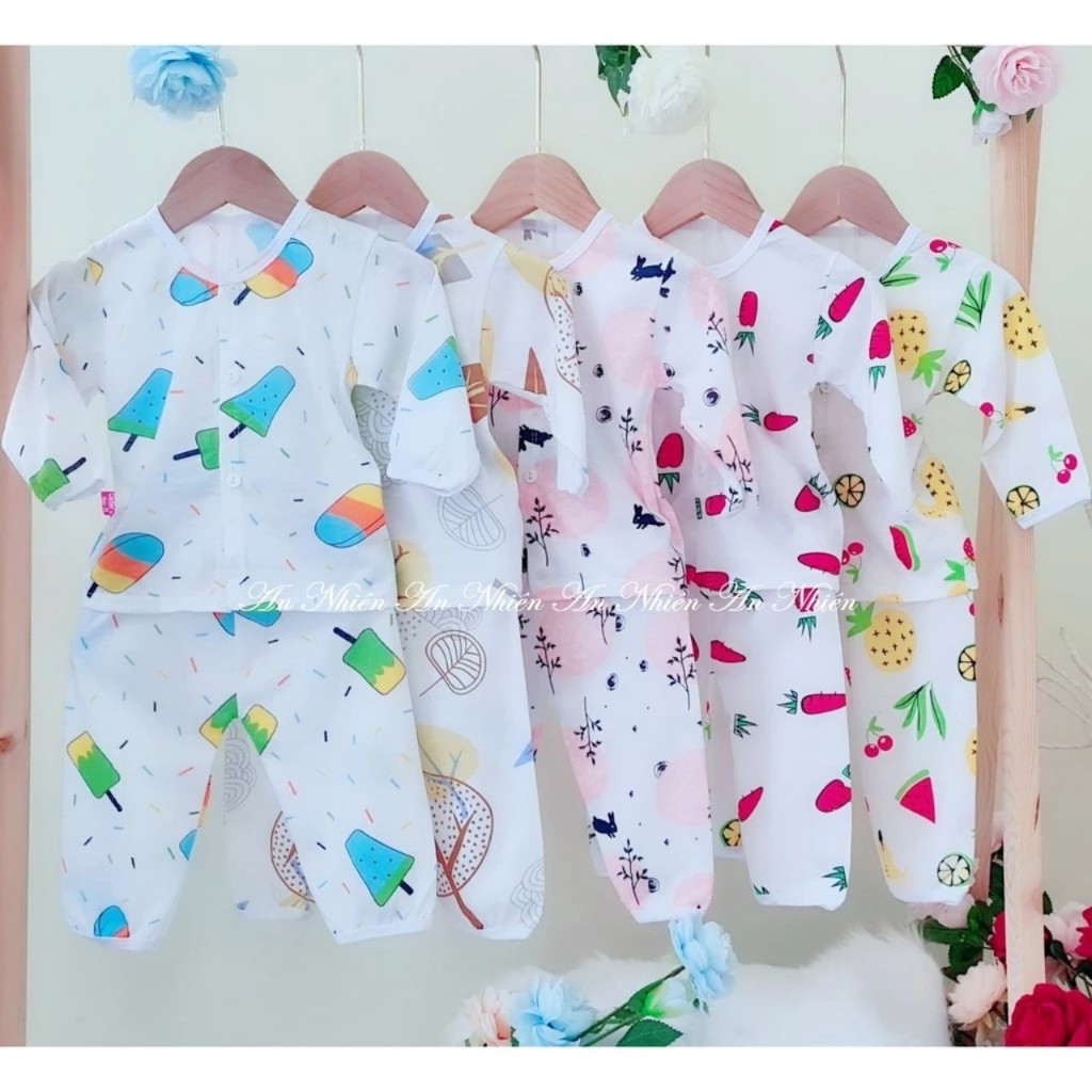 HÀNG LOẠI 1 - Set 5 bộ dài kem cotton 2 chiều cho bé từ 3-14kg