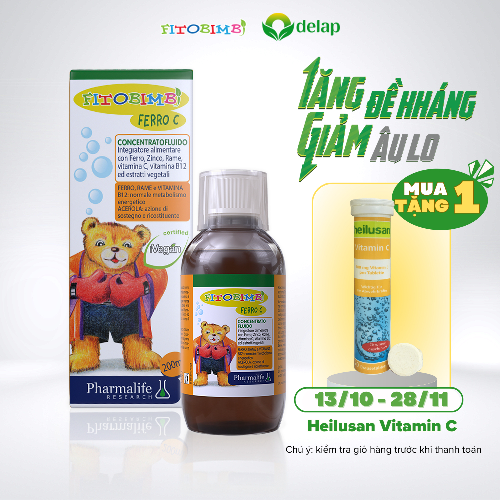 Siro Kẽm Sắt Song Hành FITOBIMBI FERRO C Bổ Sung Sắt, Kẽm Hữu Cơ Cho Bé Chai 200ml