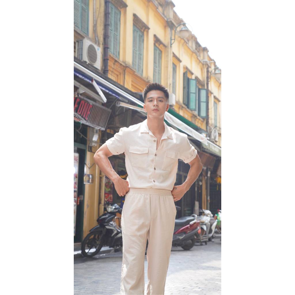 Áo đũi nam BIGSIZE  cộc tay cổ vest, 2 túi có nắp chéo