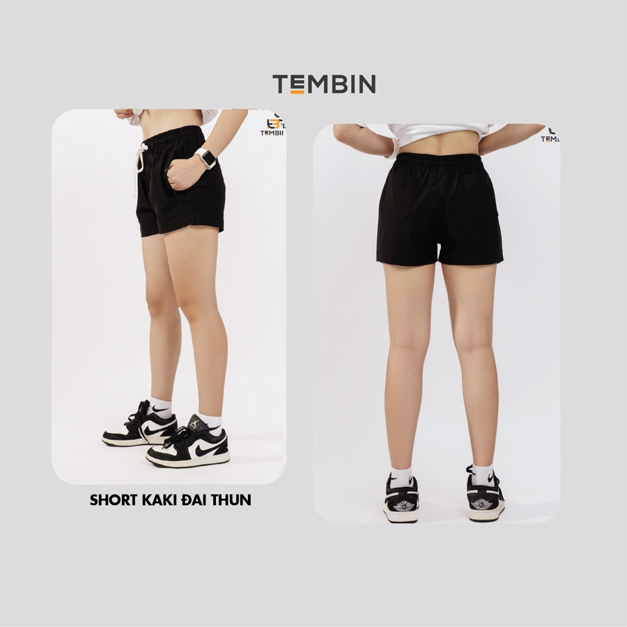 Quần Short Kaki Nữ Co Giãn Đai Thun TEMBIN