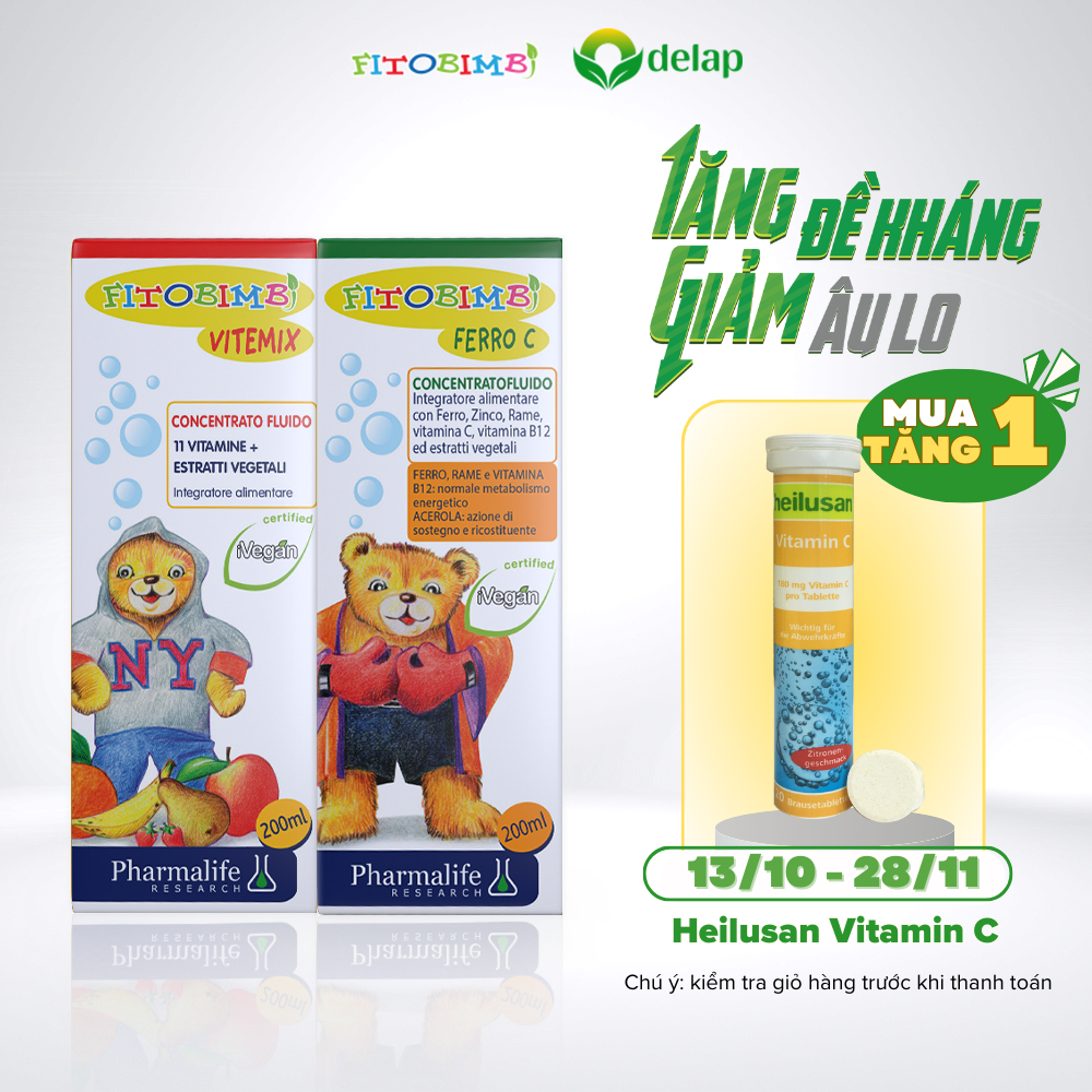 Combo Tăng Khả Năng Tập Trung FITOBIMBI FERRO C + FITOBIMBI VITEMIX Bổ Sung Sắt Kẽm, Vitamin Giúp Bé Hồng Hào, Nhanh Trí