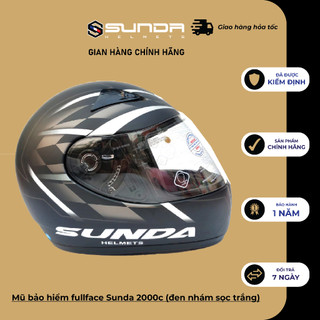 Mũ bảo hiểm fullface chính hãng Sunda 2000c đen nhám sọc trắng