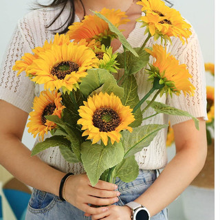 (NỞ RỘ SIÊU ĐẸP) Cành Hoa mặt trời, Nhánh Hướng dương vàng cam cành dài 1m trang trí chụp ảnh sống động